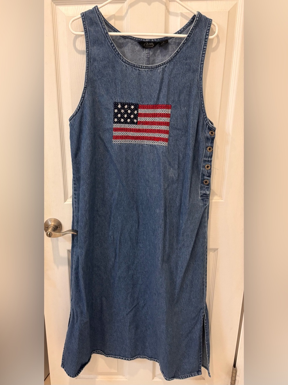 Agapo Vintage Denim Overall Embroidered Flag Dress